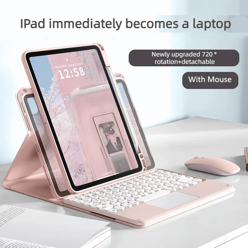 Casing Keyboard berputar 720, untuk iPad Pro 11 2022/2021/2020/2018/Pro inci penutup belakang bening dapat dilepas dengan Touchpad nirkabel