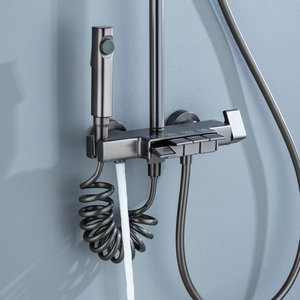 Juego de ducha de 4 Funciones con control de botón pulsador estilo piano de nuevo diseño en metal de pistola y color negro - Product Image 5
