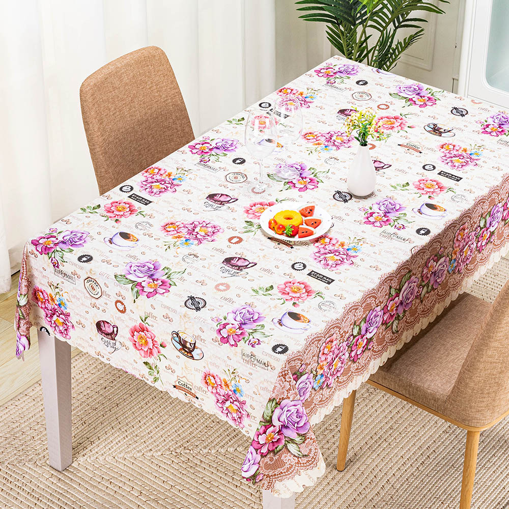Pink Checked Plaid with Floral Edge Classic PVC Table Cover