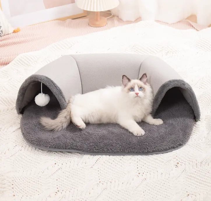 Desain baru terowongan kucing dengan bola gantung kualitas tinggi tempat tidur kucing hangat tempat tidur hewan peliharaan untuk kucing bersenang-senang