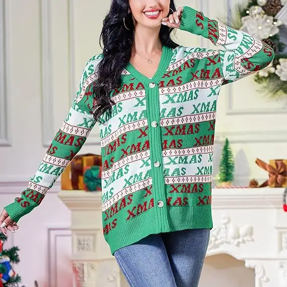 カスタム卸売ニットクリスマスセーターファミリーパターンジャカード新年ジャンパー醜いジャカードニットクリスマスセーター
