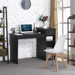 Escritorio de madera para oficina, estación de trabajo para PC, portátil, mesa de escritura con estante y cajón para espacios pequeños - Product Image 4