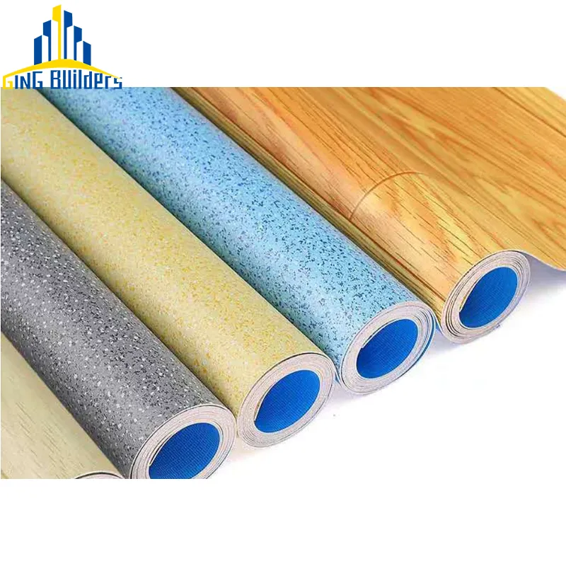 Gingbuilders China Manufacturer 100% Virgin Raw Material 0.32Mm Thickness Woven Mats Lvt Vynal Self Adhesive Pvc Floors Rolls