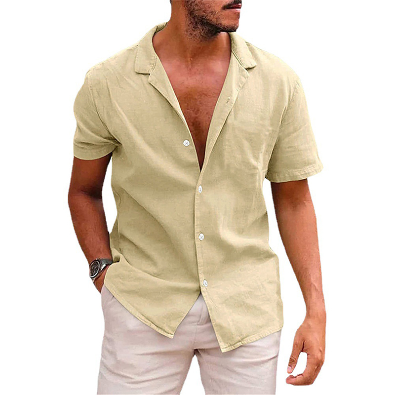 Khaki cotton linen hawaiian shirt