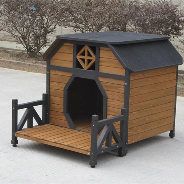 Casa de cachorro de madeira, extra grande casa de madeira para cachorros no ar livre, canil, casa de animais de estimação com varanda