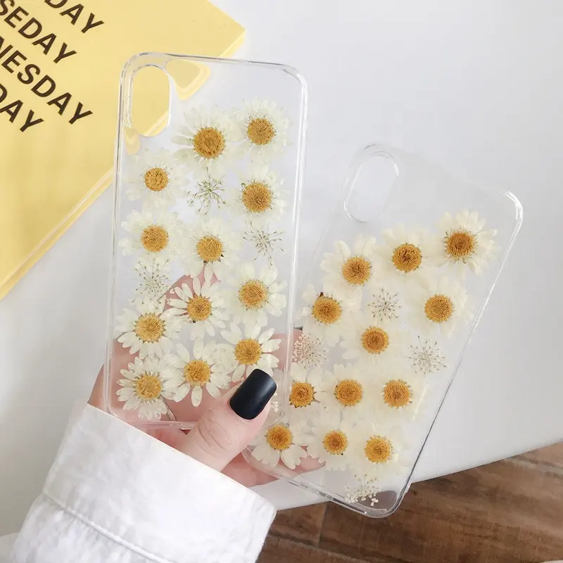 2021 new fashion Diy Handmade Gift Soft Tpu epoxy Real Flower anti-fall Mobile Phone Case for Iphone 12/11 7/8 x xr xs xmax