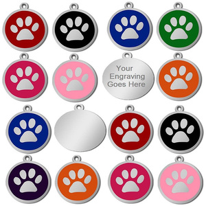 Personalised Epoxy Sticker Enamel Dog PUPPY Pet Tag Engraved Round Stainless Steel Paw Name <strong>Identity</strong> Dog Cat Pet Tags <strong>Disc</strong> Disk - Product Image 1