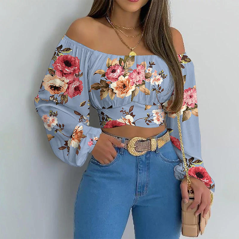 Red Floral Off The Shoulder Crop Top