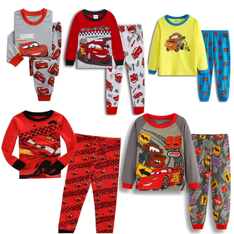 Conjunto de Pijamas para niños, ropa de dormir con dibujos de coches, Spiderman, Rayo mcqueen, pj Boy