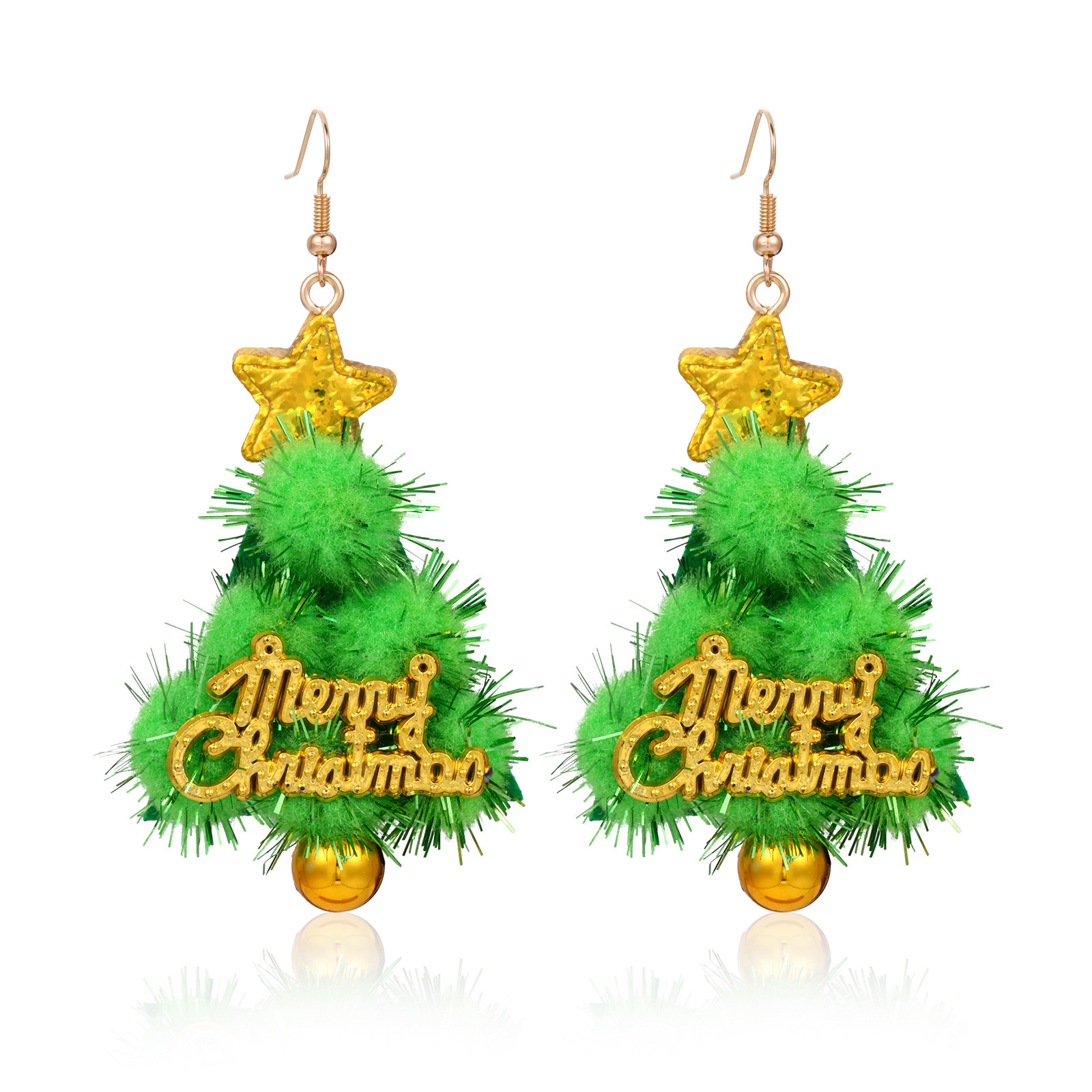 13.Pendientes de árbol de Navidad con pompón verde.