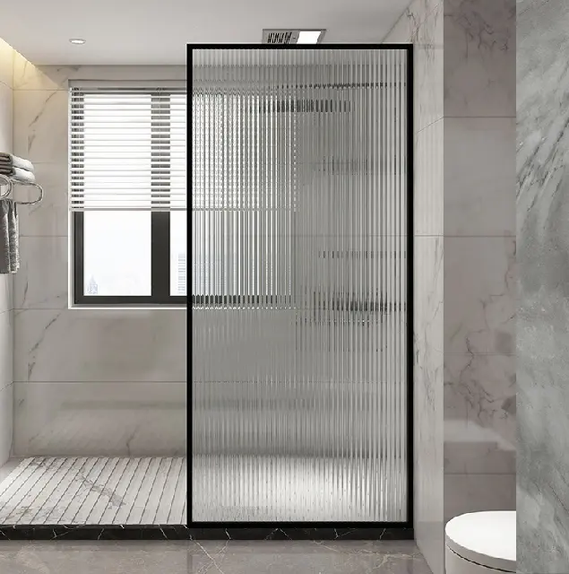 Porte de douche coulissante moderne en verre trempé sans cadre de 10mm et écran de plain-pied pour salle de bain avec cadre