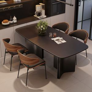 ダイニングテーブルと椅子の組み合わせ長方形キッチンダイニング家具セット黒ステンレスフレーム - Product Image 2