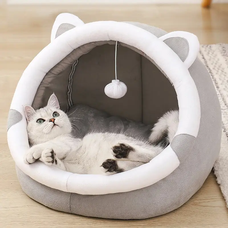 سرير القطط اللطيف بيت الحيوانات الأليفة للقطط وسادة استراحة خيمة الكلب الصغير حصيرة قابلة للغسل للجرو سلة الكهف حصيرة لينة للمستلزمات النسائية للمنزل