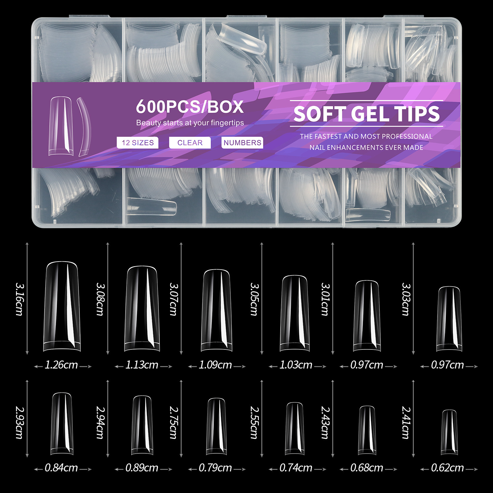 600 pcs seamless nail tips 10-pmma