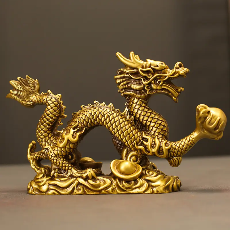 Fabbricazione artigianato in ottone design personalizzato arte in metallo artigianato di diverse dimensioni della statua del drago d'oro scultura