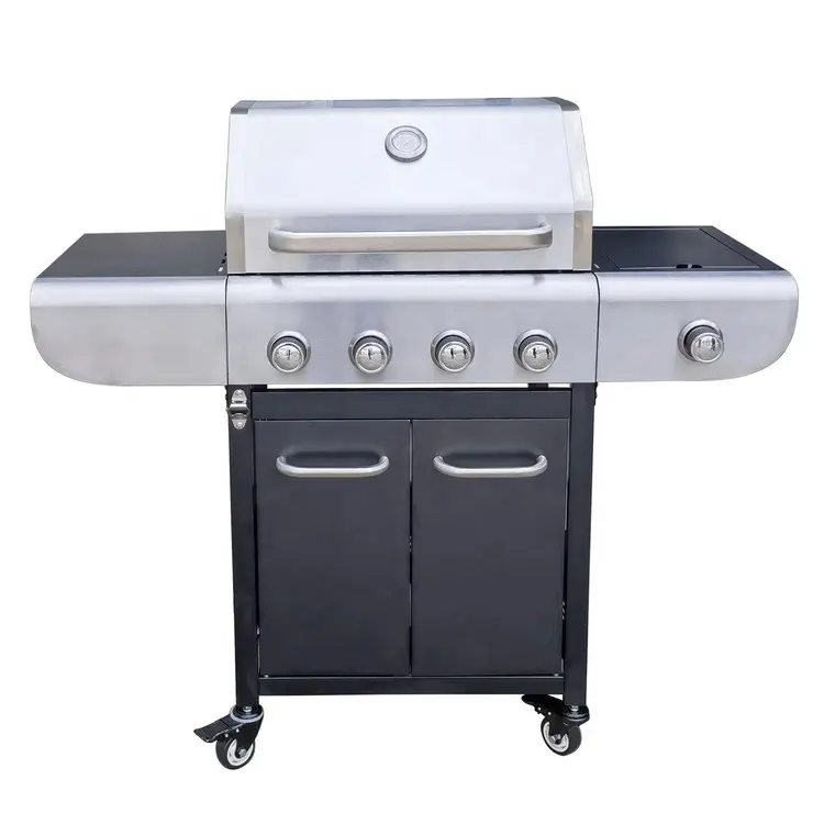 USA ETL Certificados CE Parrilla de barbacoa de fiesta familiar Parrilla de barbacoa de gas de 4 quemadores de acero inoxidable para exteriores con quemador lateral