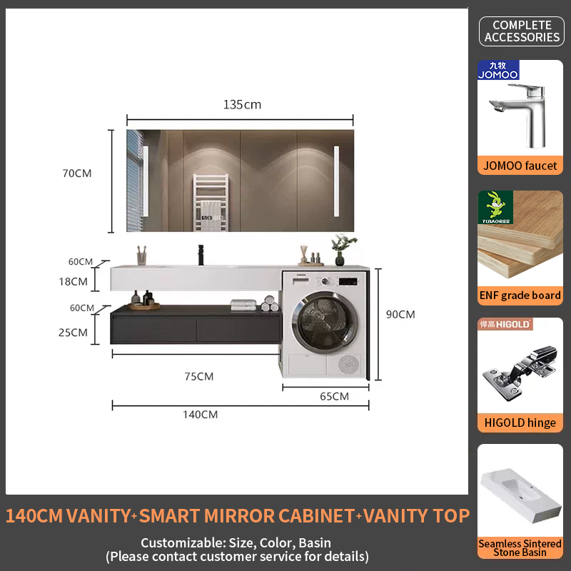 140Rock Slab Ceramic Basin + Smart Mirror Cabinet