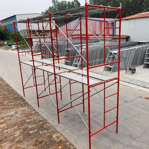 Andamio de portal de acero ligero de diseño europeo moderno Andamio de escalera galvanizado móvil de dos capas para talleres - Product Image 4
