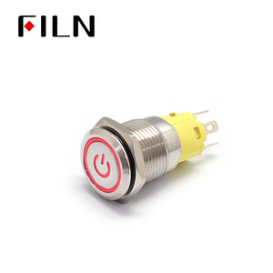 FILN 16mm 220v 1 no1nc interruttore a pulsante testa piatta per autoveicoli con simbolo personalizzato funzione di chiusura momentanea - Product Image 3