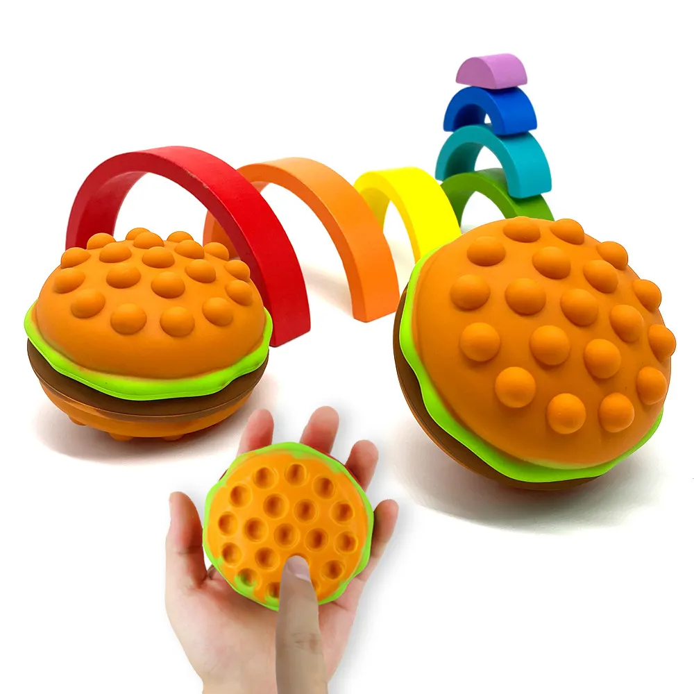 Nuovo Design 3D Silicone Hamburger antistress Push Bubble Pop Stress sensoriale Fidget Toy Ball