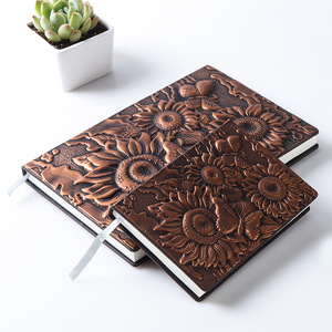 A5 Luxury European Retro Sunflower Journal <strong>Note</strong> Book Notepad Unique Personalized Carved PU Leather Embossed Cover <strong>Notebooks</strong>