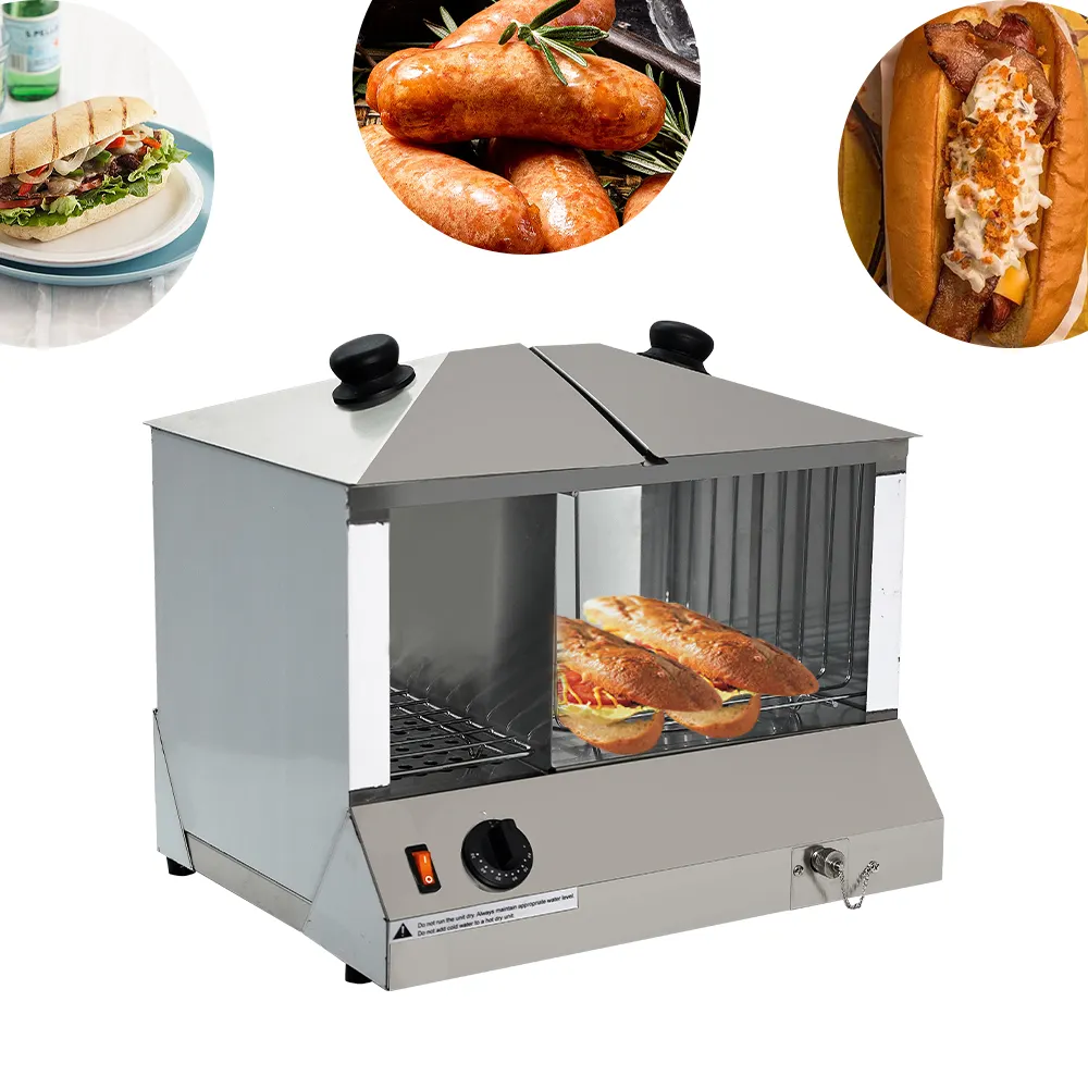 220V automatico Hot Dog Grill Display elettrico Hot Dog Steamer con Bun Warmer 200 panini espositore per pane Hot Dog Steamer