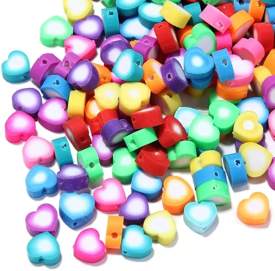 100 Pcs 10mm Assorted Minimalist Heart-Shaped Beads Heart Polymer Clay Beads Beading Supplier for Bracelet Making Kit