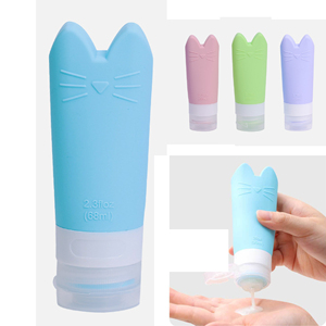 68ML/90ML sevimli kedi seyahat boyutu şişeleri TSA onaylı tuvalet konteyner seti sızdırmaz silikon doldurulabilir şampuan losyon - Product Image 1