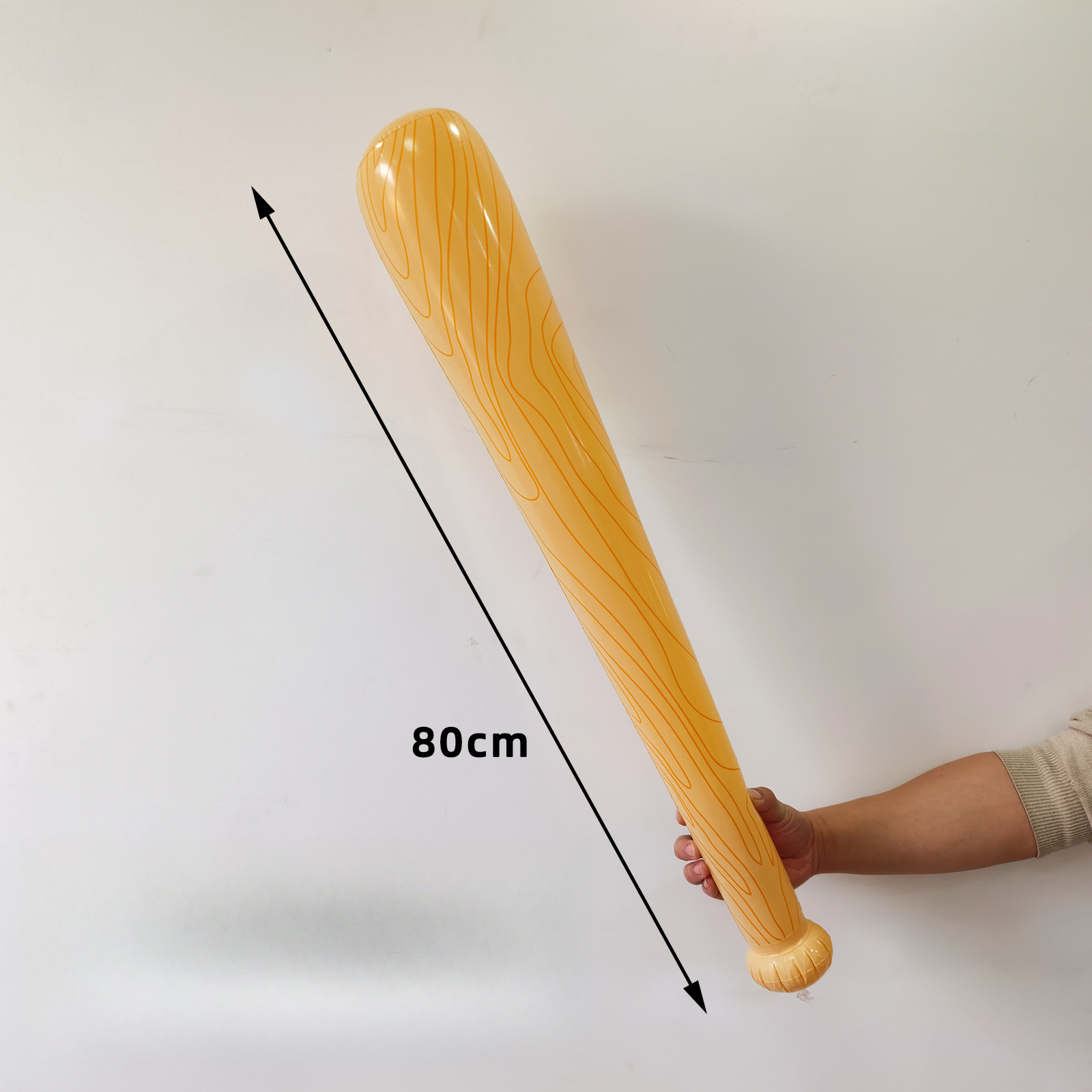 Bate de béisbol de 80 cm con diseño de madera amarilla.