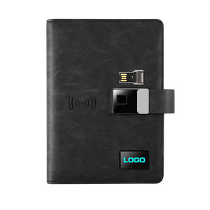 Nice Journal Cuadernos ejecutivos Agenda de cuero PU Bloqueo de huella digital inteligente USB MP4 pantalla de vídeo 8000 mAh banco de energía diario - Product Image 1