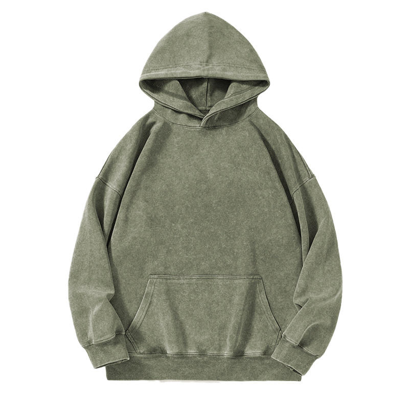 Sweat à capuche vert délavé en coton chinois