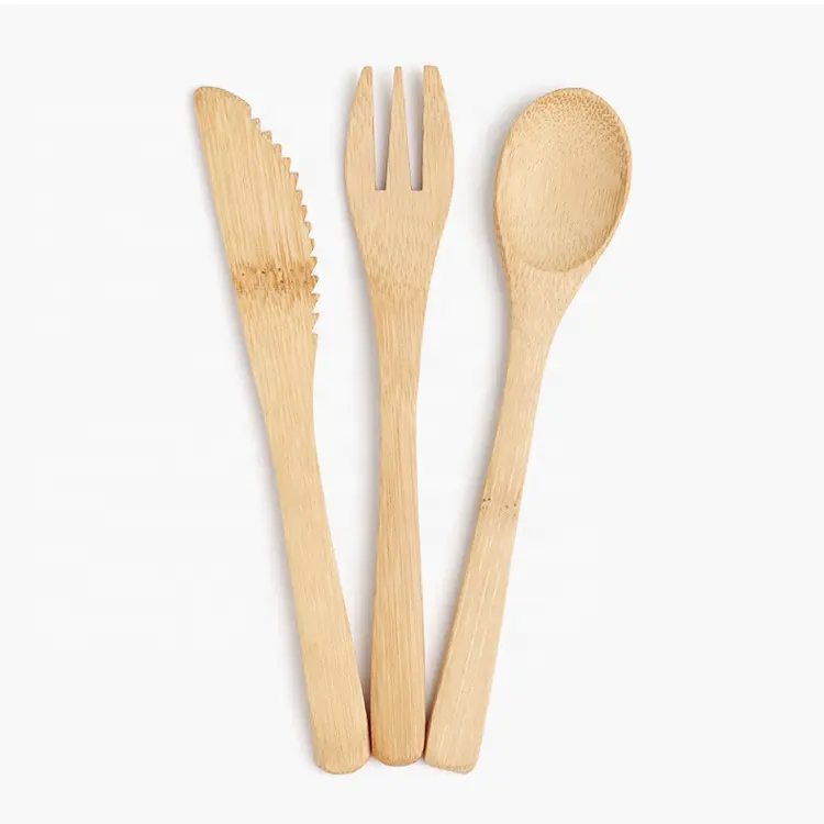 Vente en gros, vaisselle en bambou écologique, couteau et fourchette cuillère, couverts en bambou jetables, ensemble d'ustensiles, 160mm