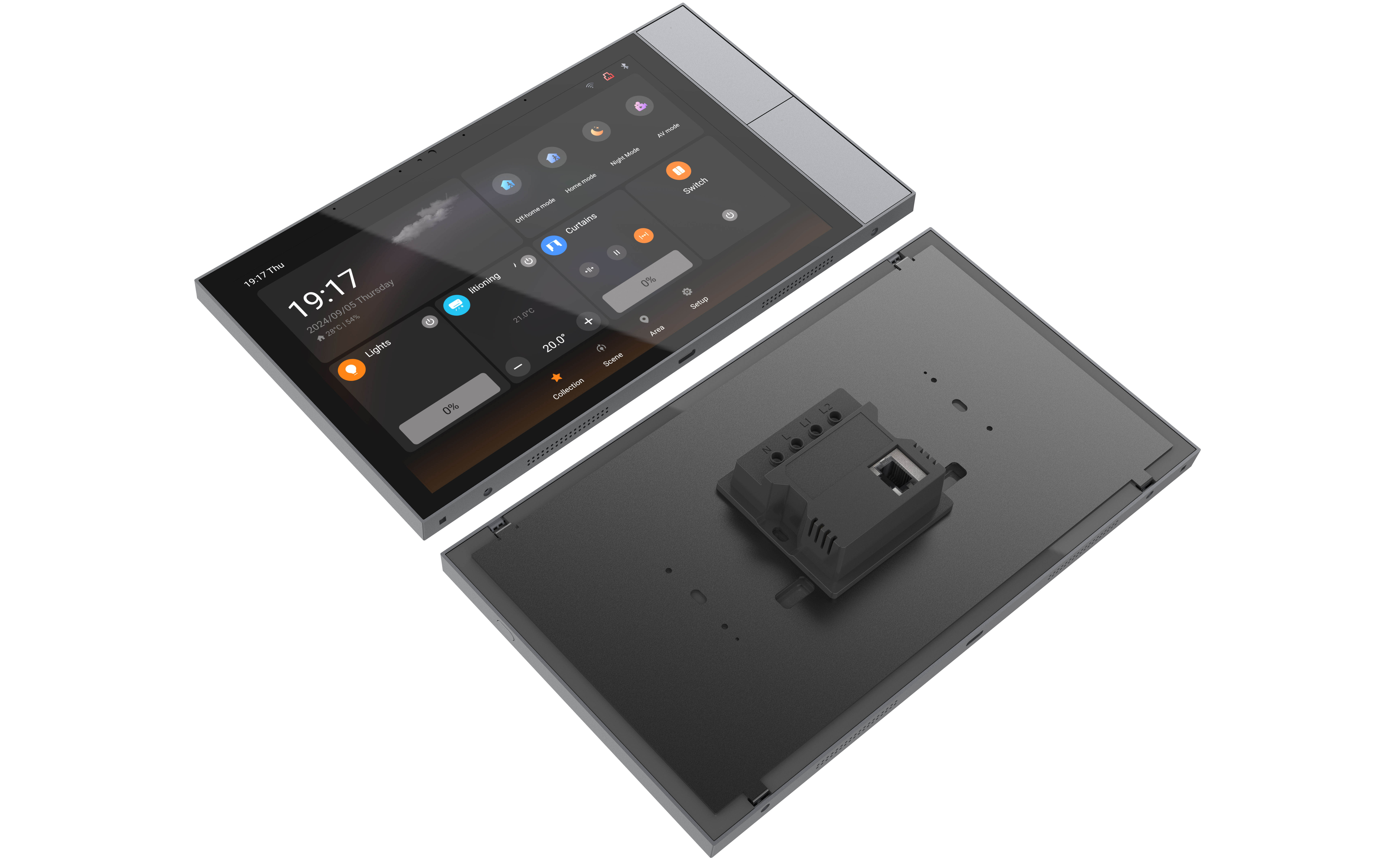 S9E Tuya (RJ45*1, Interruptor de Escena*4, Botón LCD ON/OFF*1) Gris