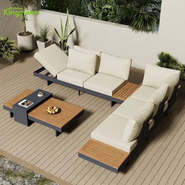 Ensemble canapé-terrasse avec jardin et hôtel, meubles en aluminium en forme de L avec table à thé, vente directe en usine