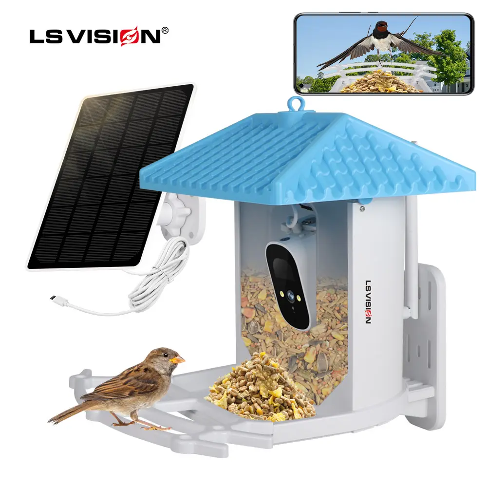 LS Vision 4MP AI Câmera alimentadora de pássaros Câmera de captura automática de identificação inteligente de espécies de pássaros com bateria inteligente para uso ao ar livre com wi-fi