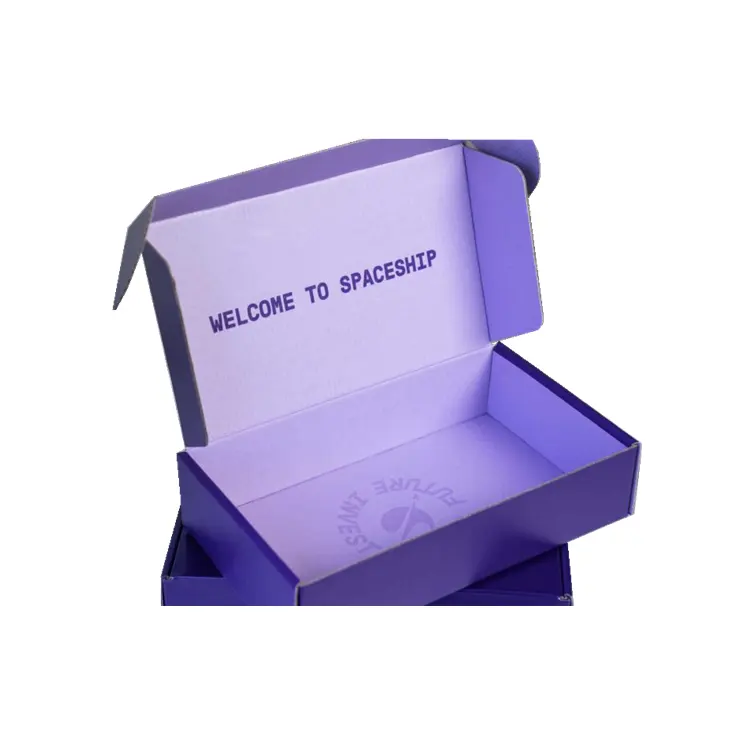 Переработанная упаковка фиолетового цвета с индивидуальным принтом, верхняя почтовая коробка