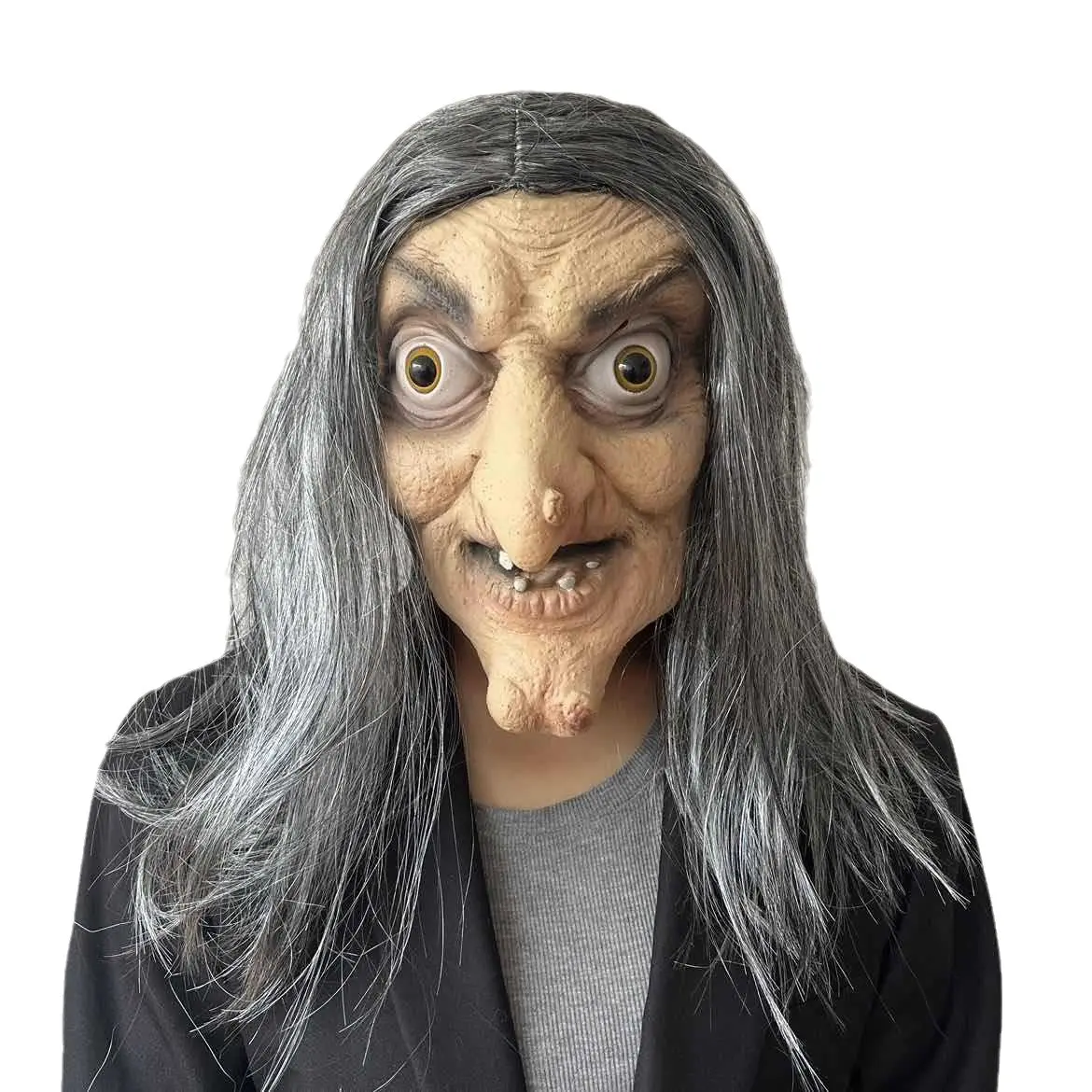 Bruxa Máscara Horror Halloween Diabo Máscaras com Cabelo Comprido Traje Malvado Látex Rosto Realista Velha Senhora Homem traje Assustador Cosplay