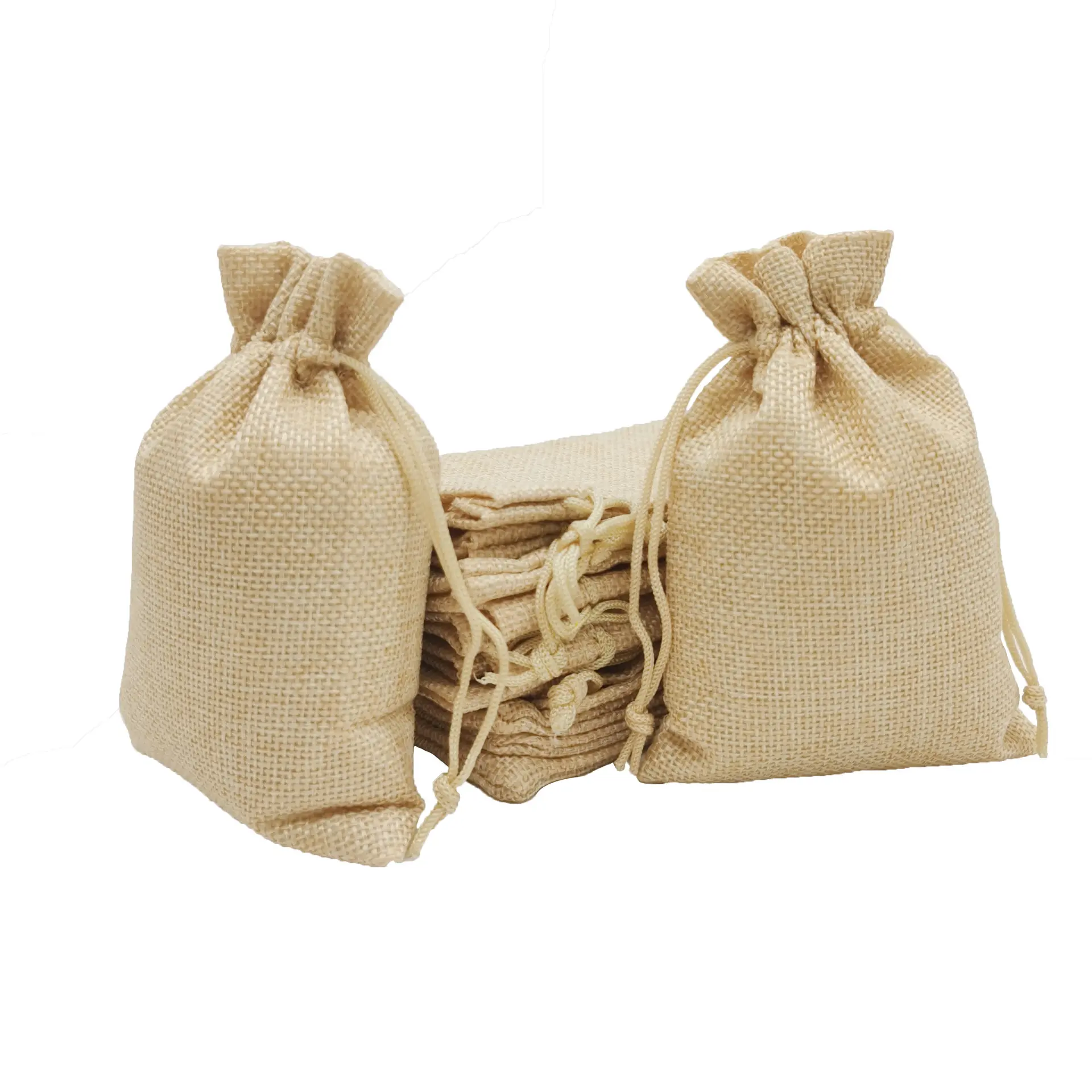 Benutzer definiertes Logo gedruckt Sac kleinen Hessischen Kaffee Weihnachts geschenk Kordel zug Jute Gunny Beutel Brown Cotton String Jute Bag