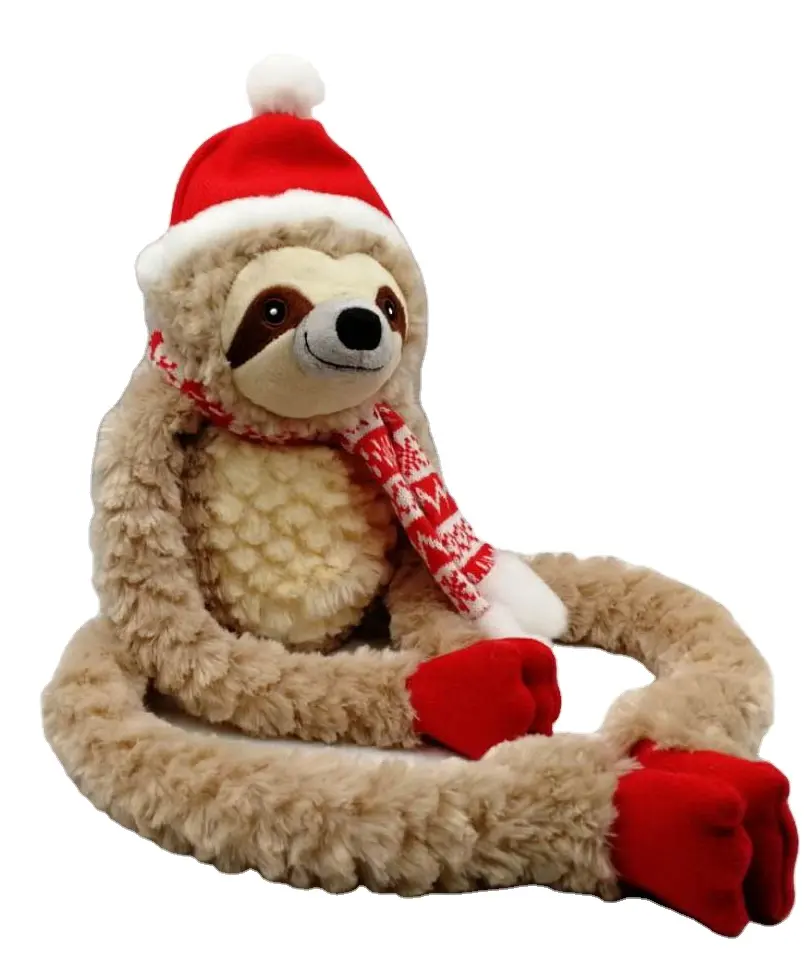 Regalos de Navidad personalizados de fábrica de alta calidad buen diseño de peluche suave lindo perezoso con sombrero y bufanda