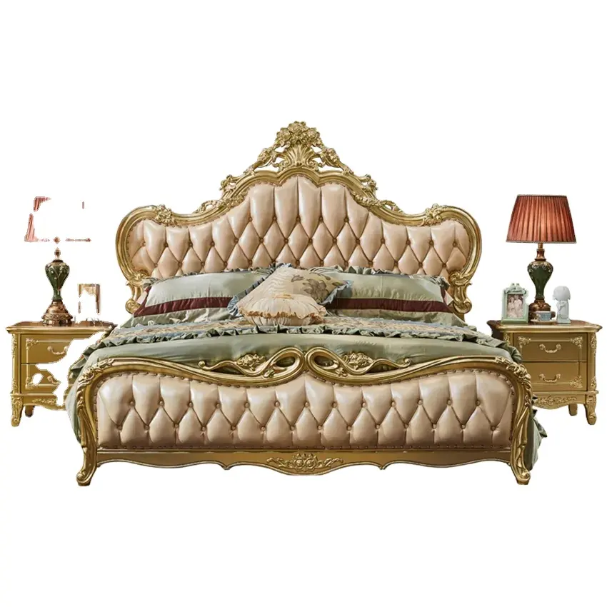 Ensemble de lit moderne classique royal de luxe en bois massif de style européen antique ensemble de meubles de chambre à coucher pour hôtel maison/villa