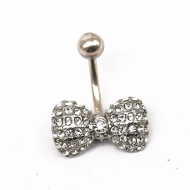 BBR-120 2021 Cute Body Titanium Belly Button Rings Vendors Piercing Jewelry Zircon Bow Belly Rings