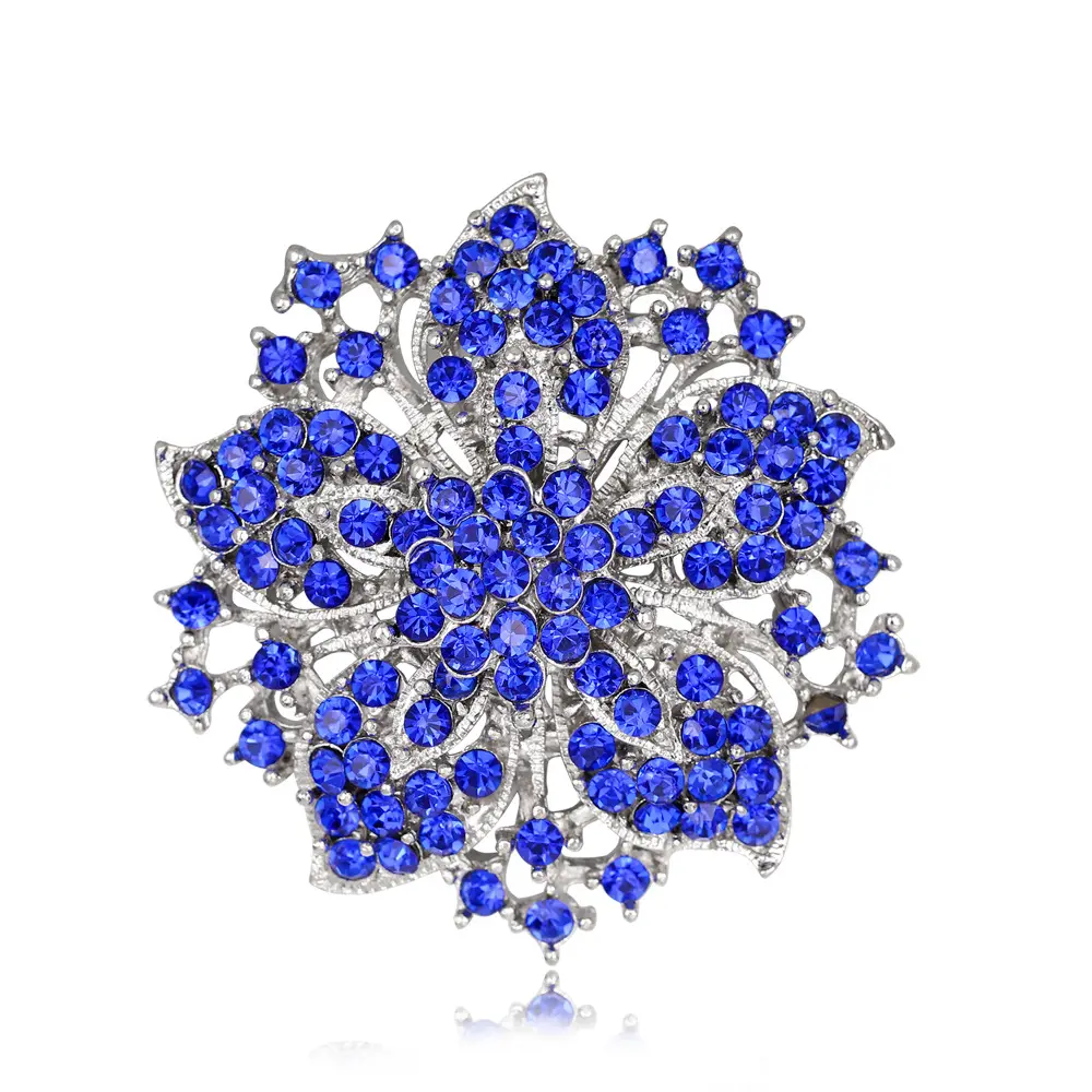 Cachecol Chapéus Decoração Declaração Peça Azul Rhinestone Flor Broches Grande Pin Criado Broche De Cristal Azul Para Mulheres Noivas