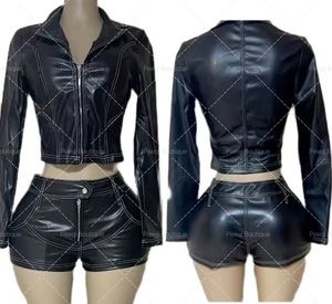 Peeqi kadın şort kıyafetler streç fermuar kırpma ceket kısa kot pantolon eşleştirme 2 parça Set Y2K kadınlar için iki parçalı ceket setleri - Product Image 3