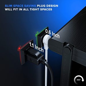 6 Ft 360 dönebilir düz fiş uzatma kablosu 16 AWG çok 3 çıkış 3 Prong topraklı güç kablosu uzatma - Product Image 4