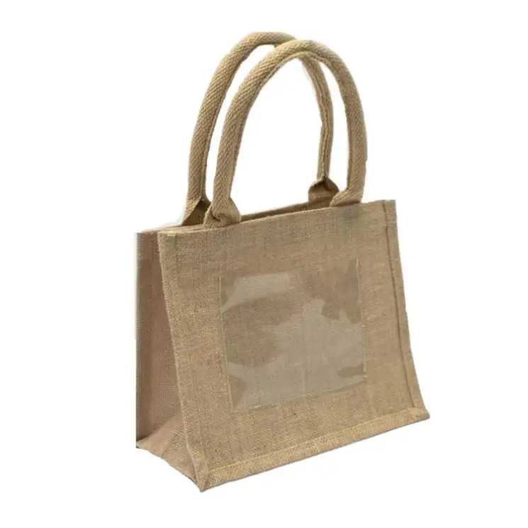 Werbeartikel: Mini-Jute-Tore-Taschen aus Kartuschen für Hochzeit mit durchsichtiger Plastiktasche