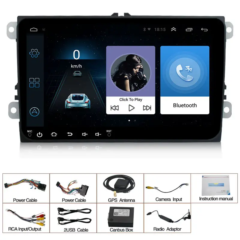 Kit de multimídia automotivo com android, android, com rádio, touchscreen, dvd, navegação gps, rádio, player para vw, seat, octavia, golf, touran, passat b6, polo, universal