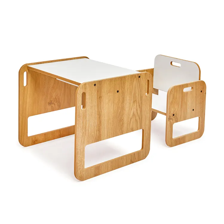 Ensemble Table et chaise en bois massif Montessori, bureau d'étude en bois, pour activités, meubles pour enfants en bas âge