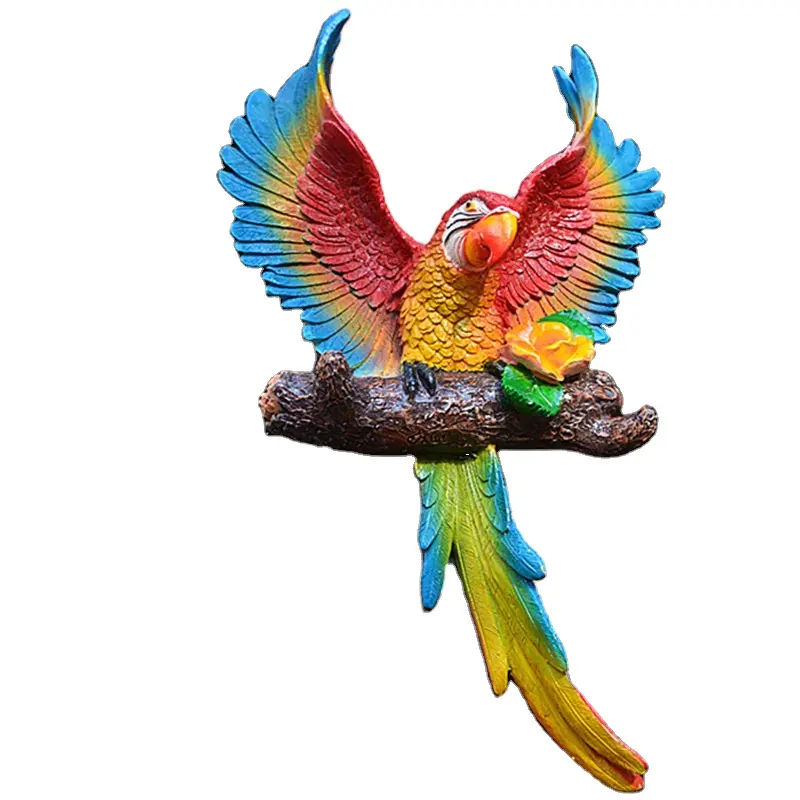 Statue de perroquet coloré en résine, Sculpture murale suspendue, oiseau en résine, vente en gros