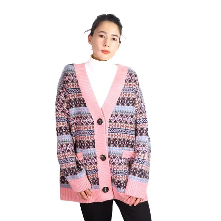 Cardigan de gola v para mulheres, cardigan longo grosso de crochê para outono e inverno