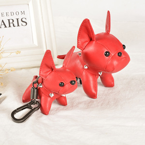 高級革フレンチブルドッグキーホルダー飾りかわいい子犬キーホルダージュエリー女性チャームバッグアクセサリー女の子のおもちゃホリデーギフト